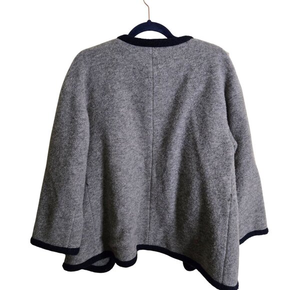 J.Crew Wool Blend Wrap Cardigan Jacket Gray Navy Trim Pockets Size S - Picture 3 of 7